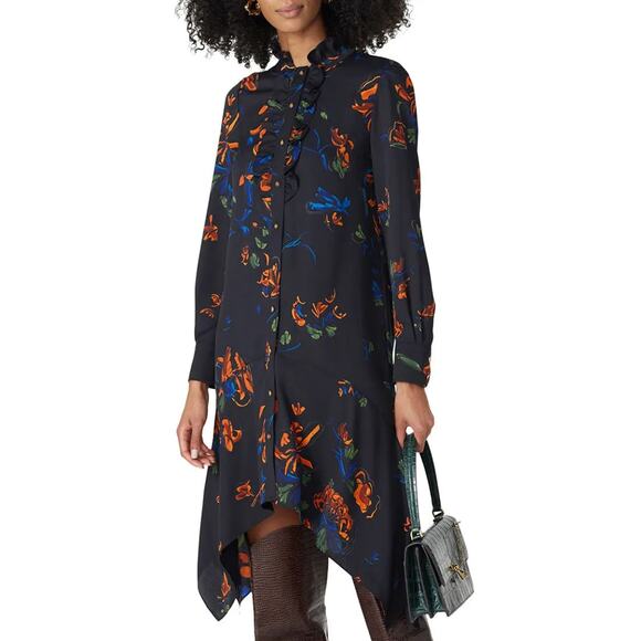 Jason Wu Dresses & Skirts - Tory Burch Black Floral Asymmetric Shirt Dress Size 0 Mini Career Designer $498